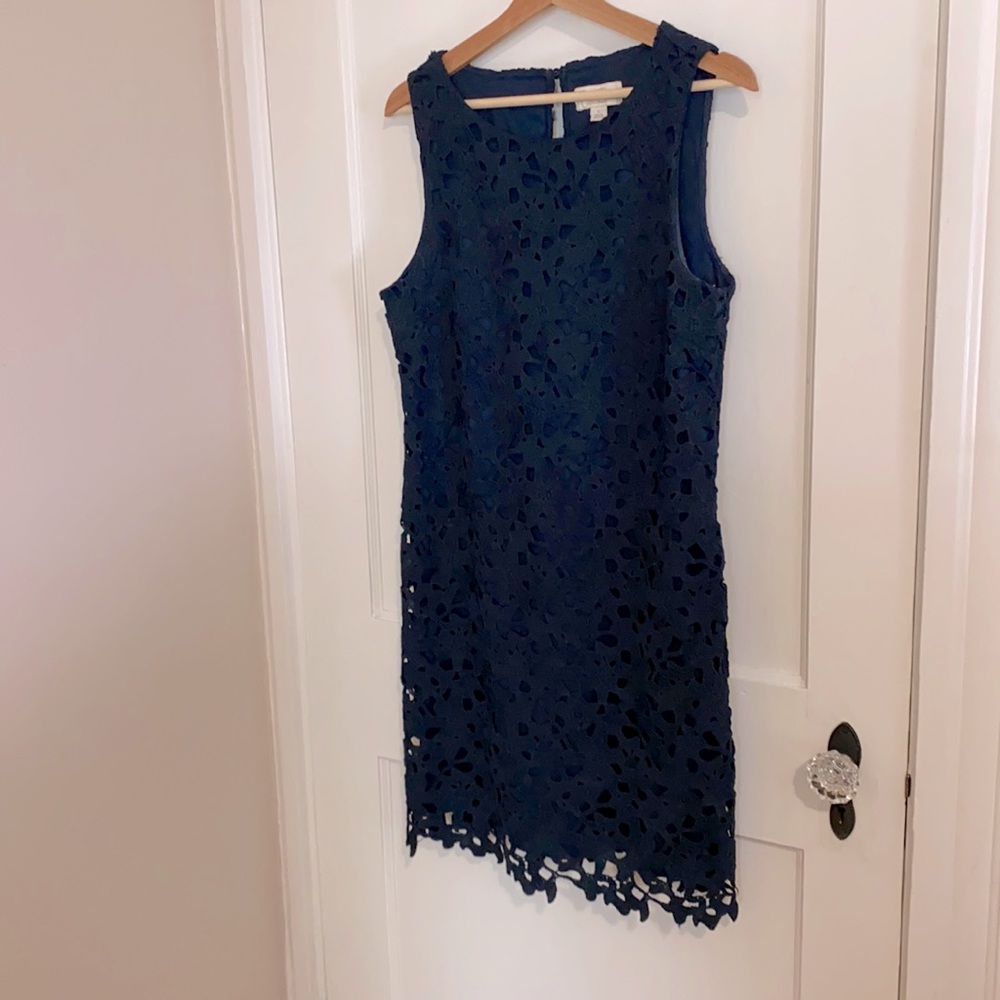 Navy crochet lace shift dress